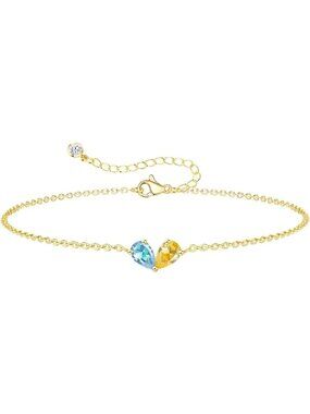 03-11 March&November Gold 2 Birthstone Heart Bracelet 14K Plated CZ